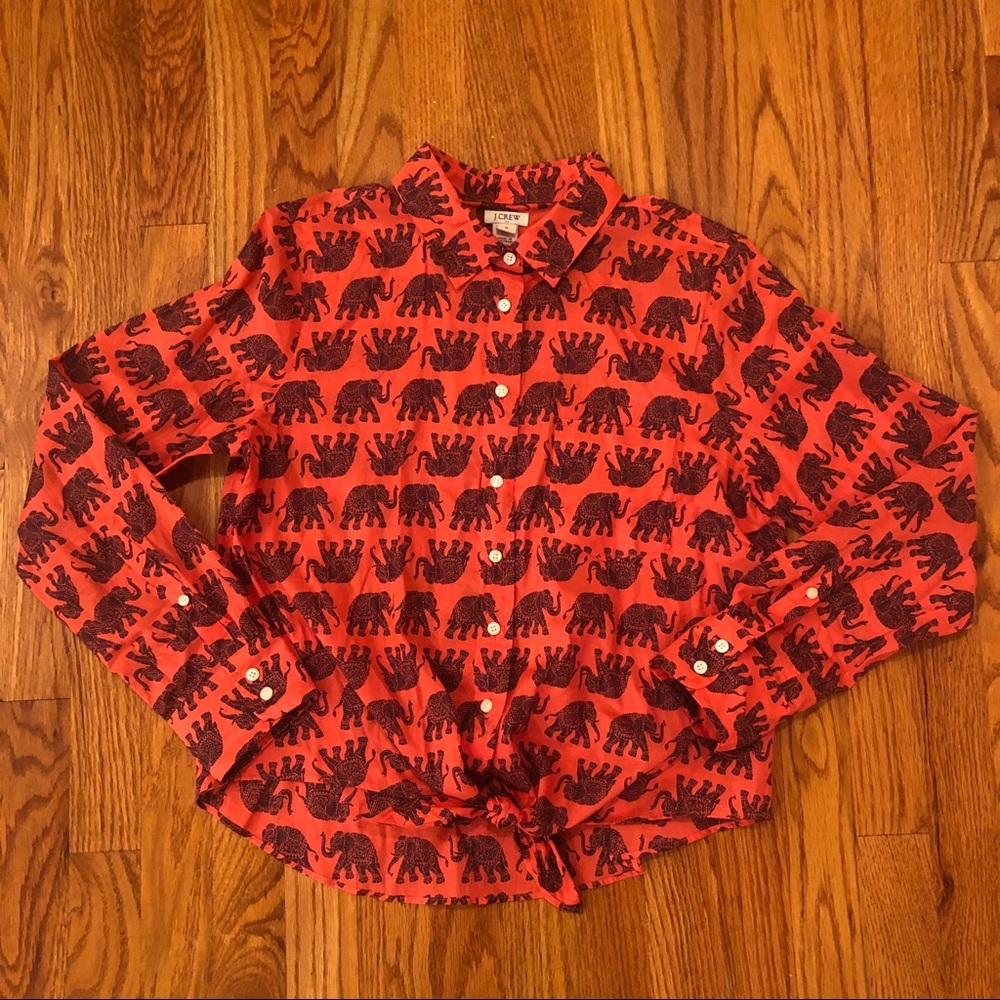 J. Crew red button down with elephants size M.